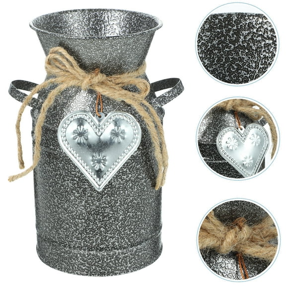 WASHWEPE Metal Jug Vase Iron Rustic Design Silver 1Pcs 3.9X3.9X7.5in
