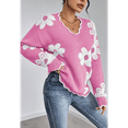 thumbnail image 2 of Floral V-Neck Oversized Sweater for Women, Daisy Knit Pullover, Soft Fuzzy Loose Fit Long Sleeve Top, Cozy Fall Winter Casual Trendy Chic Style, 2 of 6