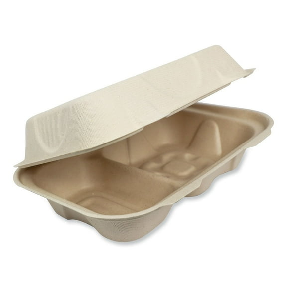 World Centric TO-SC-U34D-LFP 9.2 in. x 6.4 in. x 3 in. Paper Hoagie Box Fiber Hinged Containers - Natural (500/Carton)