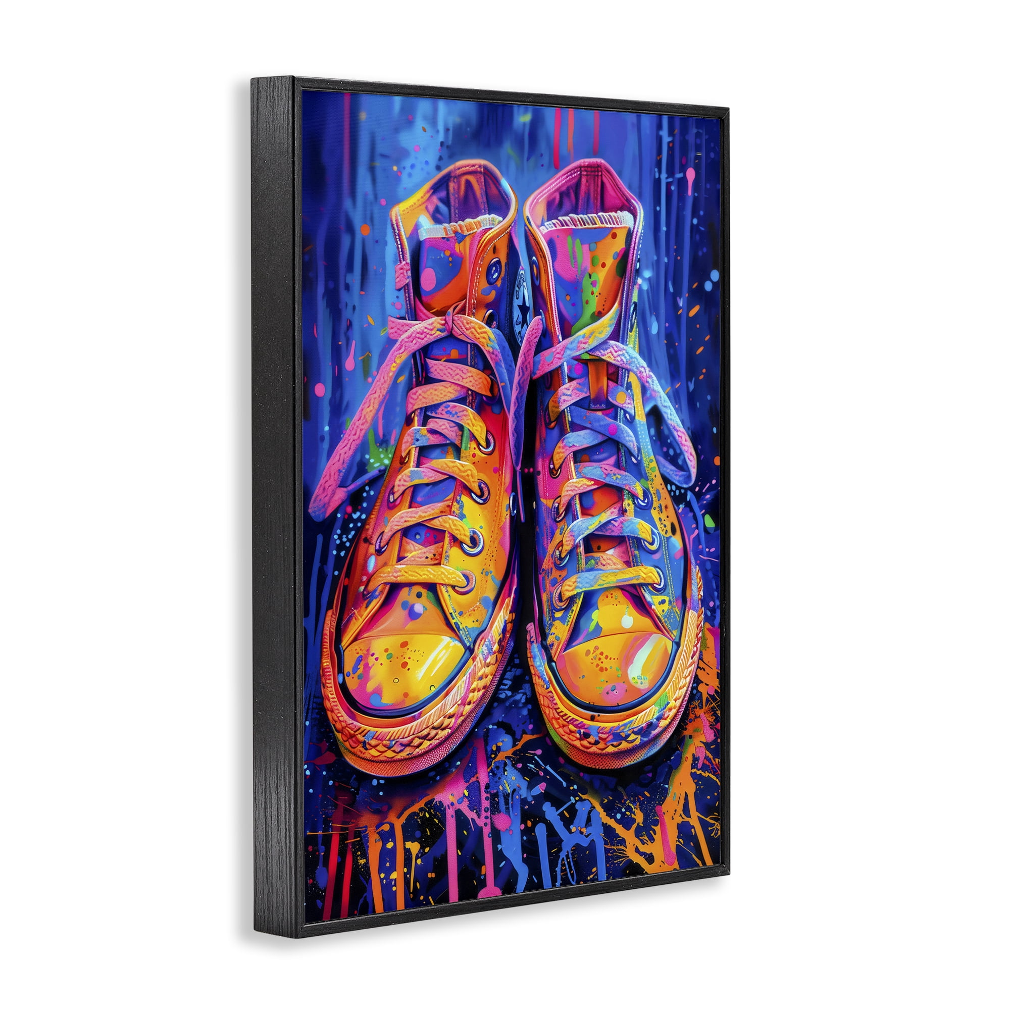 Stupell Industries Moody Converse with Neon Splash Black Framed Giclee Art, design by Creative Studio