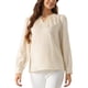 thumbnail image 4 of Blusa de satén para mujer con cuello redondo, mangas abullonadas y pliegues, blusas top M color champán, 4 of 6