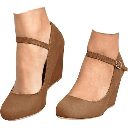

Womens Wedge Shoes Mary Jane Pumps Ankle Strap High Heel Round Toe Office Work Dress Shoes