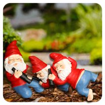 ICERUN 3Pcs Garden Gnomes,Resin Dwarf Sculpture Garden Decorations,Crack Resistant Design Gnome Lawn Ornaments,Style4
