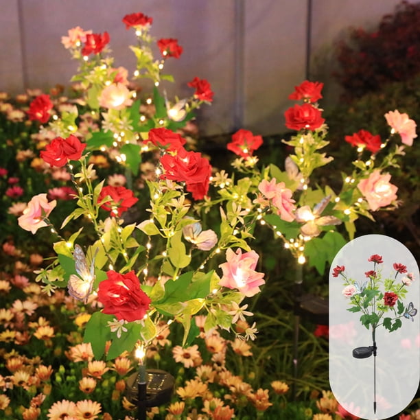 Solar Powered Rose Garden Lights,LED Realistic Flower Stake Lights,Outdoor Decorative Solar Lamp for Yard Garden Pathway,Waterproof Plastic Silk Rose Night Light,Festive Courtyard Ambient Lighting
