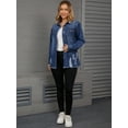 thumbnail image 7 of Unique Bargains Women's Frayed Hem Long Sleeve Lightweight Denim Jacket S Blue, 7 of 7