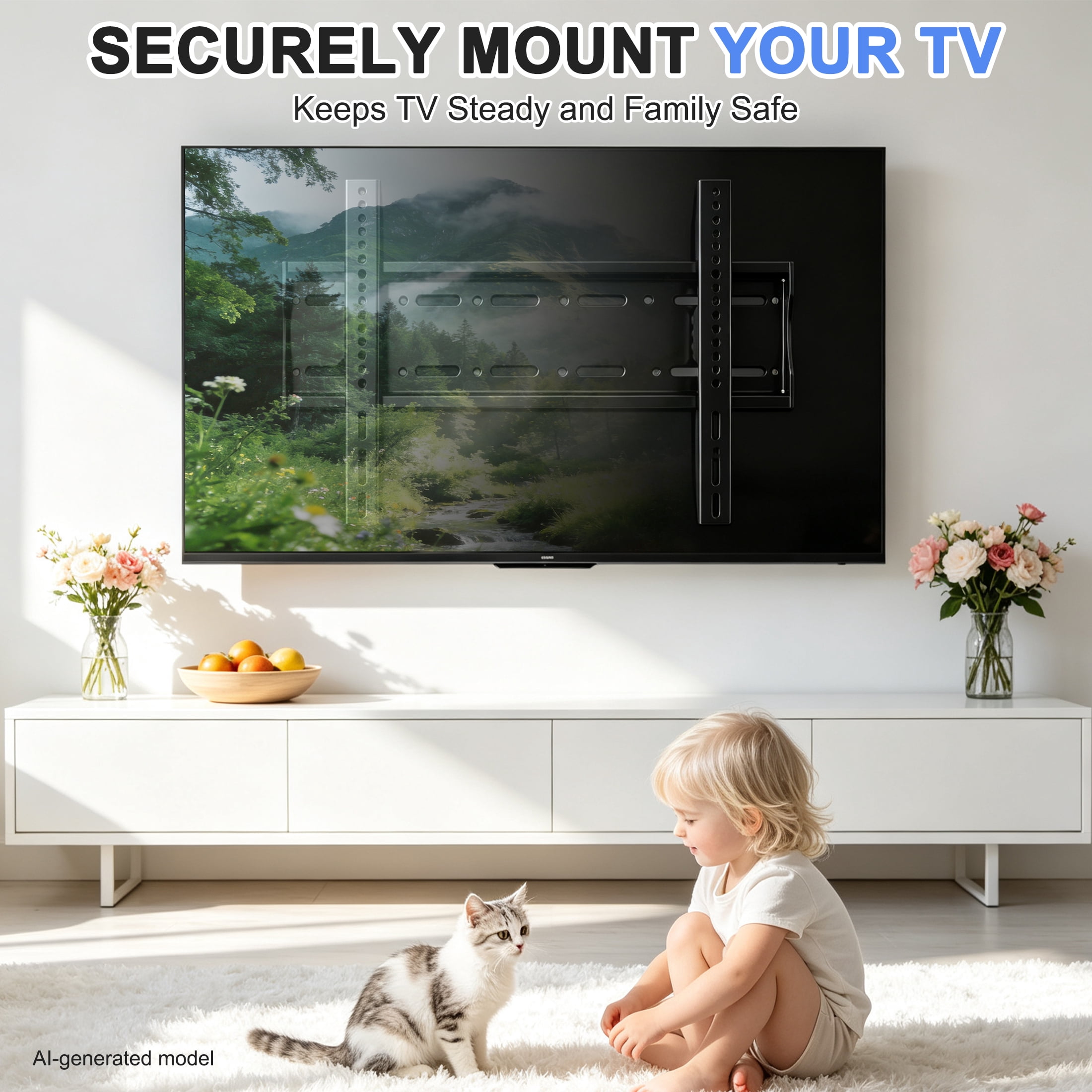 GARITIN TV Wall Mount Fixed Bracket, Low Profile TV Mount for 32" to 75" Flat Screen TVs, Holds 165 Lbs, Max VESA 600x400mm