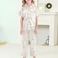 thumbnail image 5 of WhouRiu Girls Cartoon Graphic Pajamas Short Sleeve Flat Collar Button Up Shirts Shorts And Pants Pajama Set 3 Piece Kids Cozy Cute Sleepwear,10-11 Years, 5 of 6