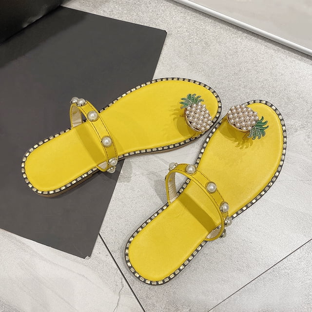 LSLJS Sandales d'Été pour Femmes Sandales Ananas pour Dames Sandales de Plage à entre-Doigt Pantoufles Boho Décontractées Chaussures de Plage, Pantoufles pour Femmes