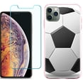 thumbnail image 1 of For Apple iPhone 11 Pro Max Case , Slim-Fit TPU Protective Phone Case (Pink Bezel) with Tempered Glass Screen Protector, by OneToughShield ® - Soccer, 1 of 3