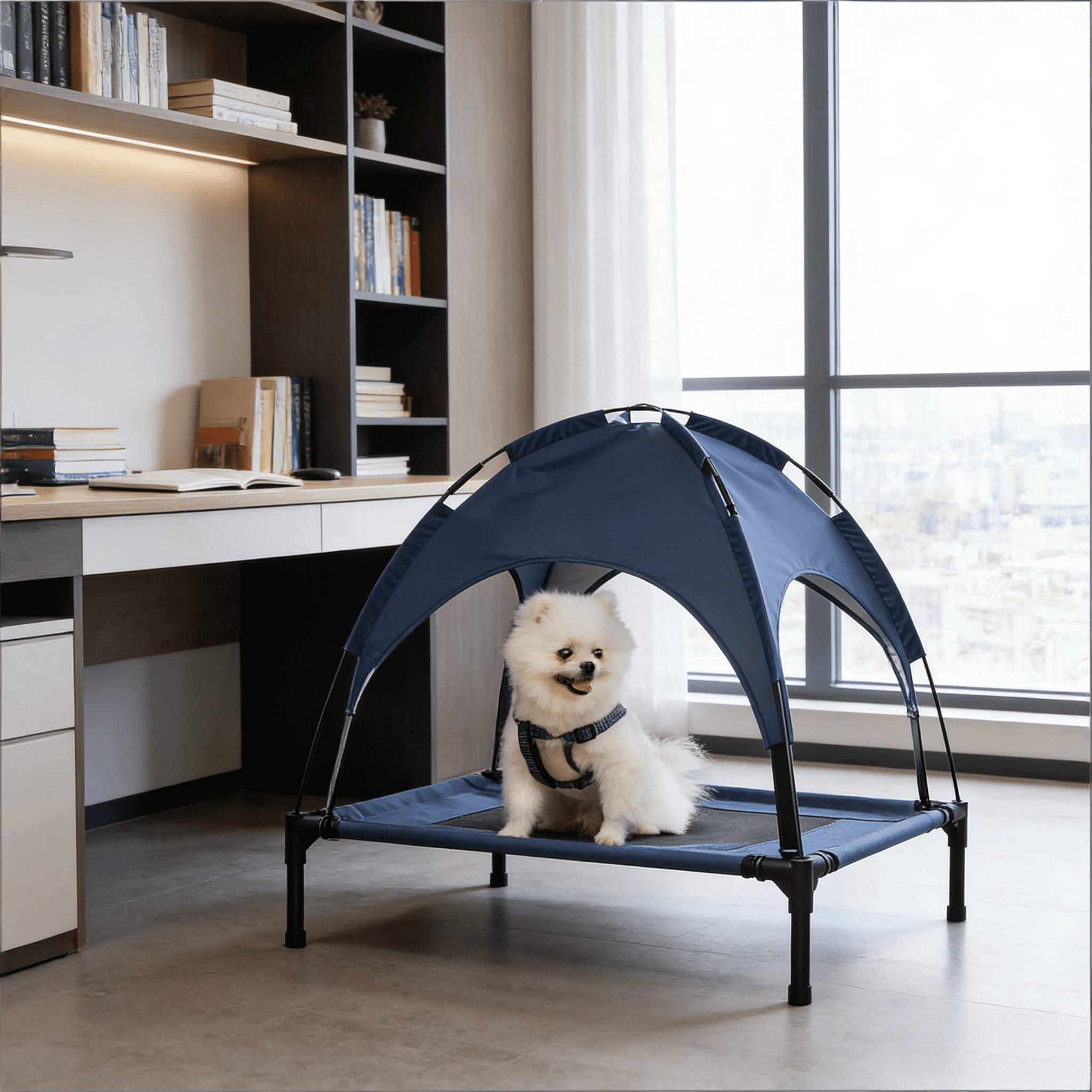 30 Inch Elevated Dog Bed with Canopy, Breathable Mesh Portable Dog Cot, 7" Elevated Airflow Foldable Pet Bed with Travel Bag for Medium Dogs Up to 44 lbs