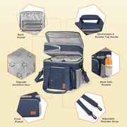 17L Expandable Insulated Lunch Box Bag for Women/Men, Leak-Proof & Freezer-Safe, Double Deck Design with Adjustable Shoulder Strap & Side Pocket for Work, Camping, Picnic, Beach, Blue