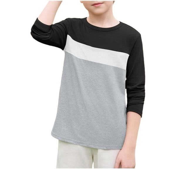 ATOGUTA Boys Graphic T Shirts Long Sleeve T Shirts Kids Fall Tops Crewneck Basic Tees Size 3T-14, Black