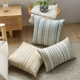 thumbnail image 5 of Striped Throw Pillow Covers Set of 2 Beige Textured Boucle Chic Morden Boho Accent Farmhouse Square Decorative Couch Pillow Covers for Home Decor Bed Sofa Living Room, 5 of 7