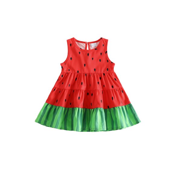 RUINIXCW Toddler Baby Girl Watermelon Summer Beach Holiday Dress Infant Baby Girls Tank dress Sleeveless Ruffled Tiered A-line Dress