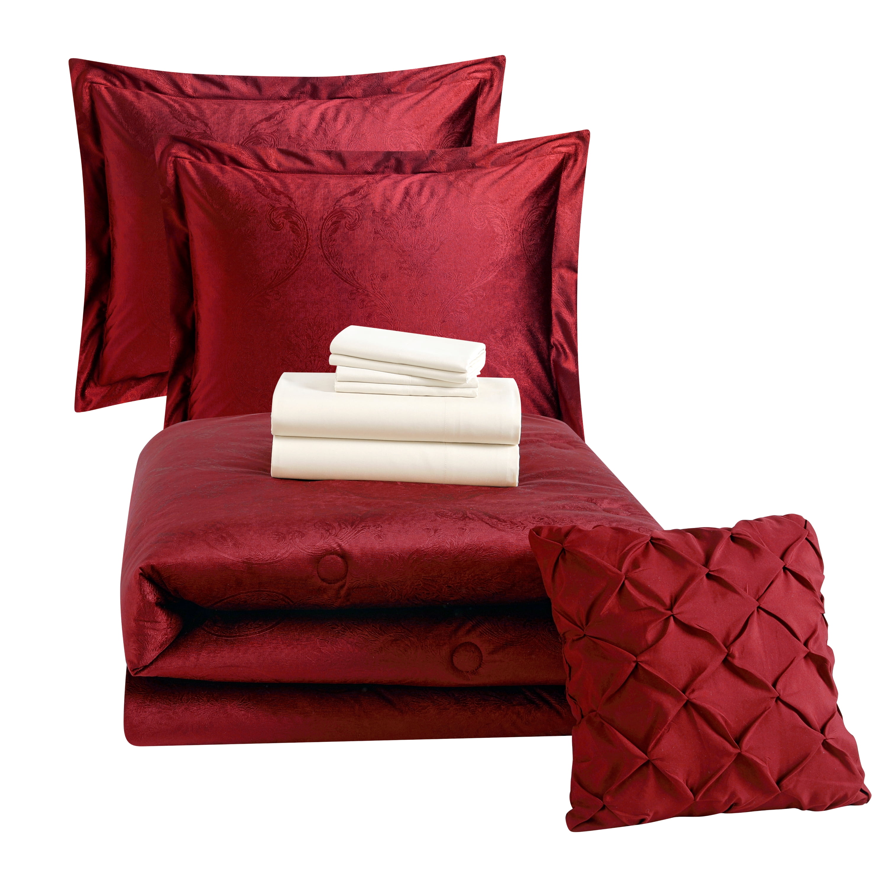 Mainstays 7-Piece Bed-in-a-Bag Comforter Set with Sheets, Red Velvet, Twin-XL