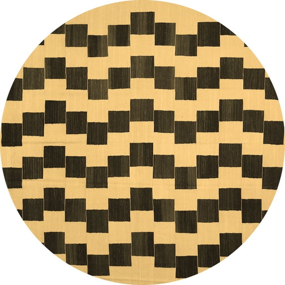 Ahgly Company Indoor Round Abstract Brown Contemporary Area Rugs, 7' Round