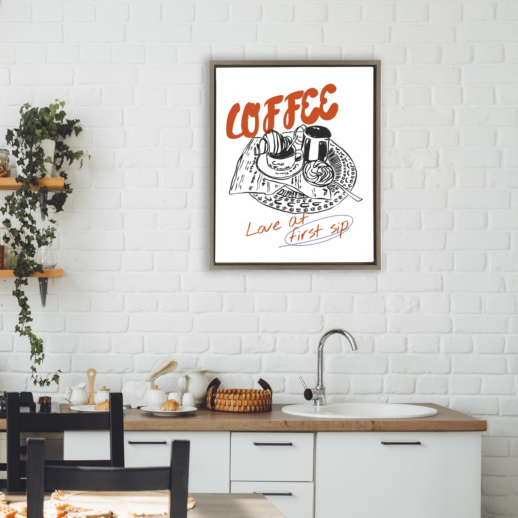 Stupell Industries Coffee Love At First Sip Brown Framed Floater Canvas Wall Art, design by The Prints Vibe