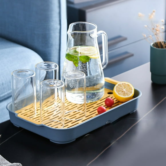 Dvkptbk Plastics Trays Water Cup Drainage Tray Home Living Room Double Tray Rectangular Tea Tray Fruit Tray Kitchen Utensils & Gadgets