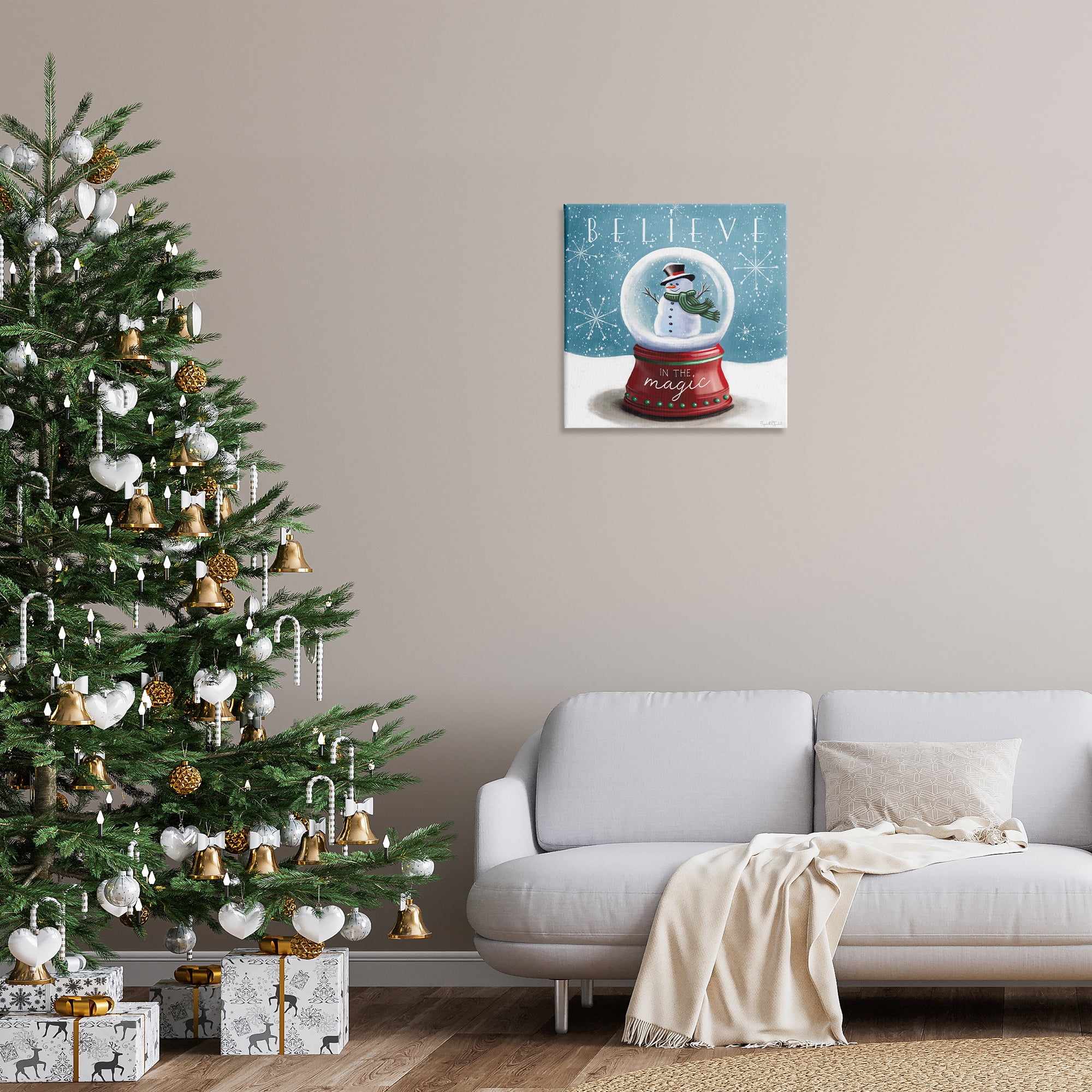 Stupell Industries Believe In Magic Snowglobe Holiday Painting Gallery Wrapped Canvas Art Prints Wall Art, 24 x 24