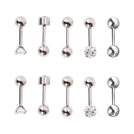 EXHUMKY 5Pairs Stainless Steel Ball Ear Studs Set Screw Back for Piercings