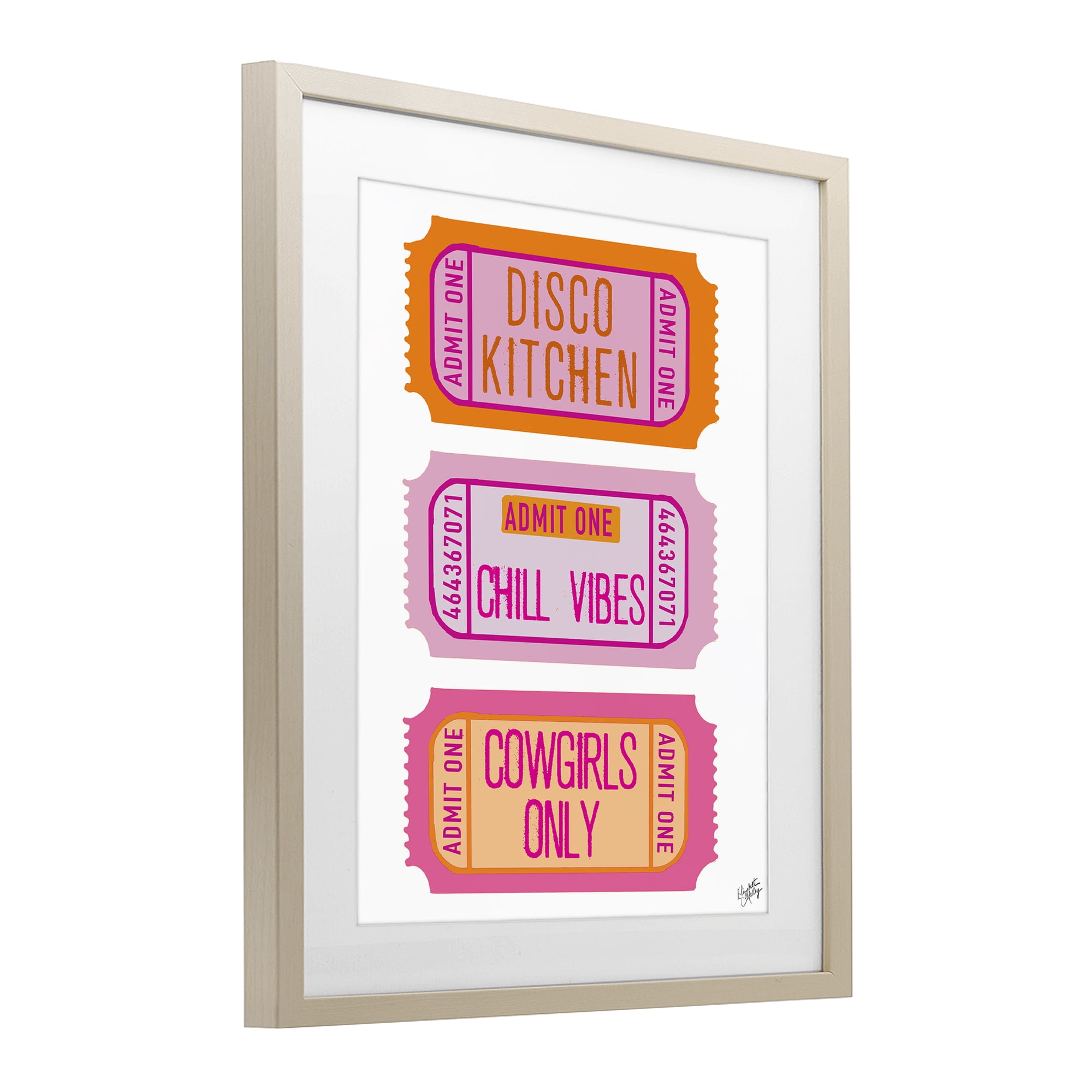Stupell Industries Disco Cowgirl Ticket Phrases Birch Framed Print Under Glass, design by Elizabeth Medley