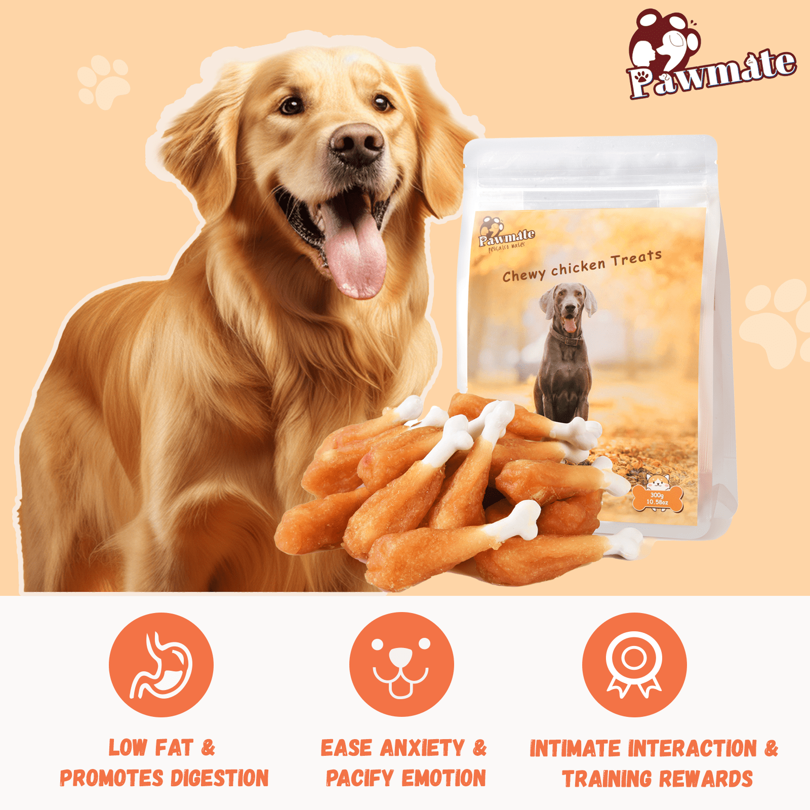 (2 pack) Pawmate Chicken ＆ Calcium Bone, Rawhide Free Teeth Cleanning Treats for All Dogs, 18-19 pcs