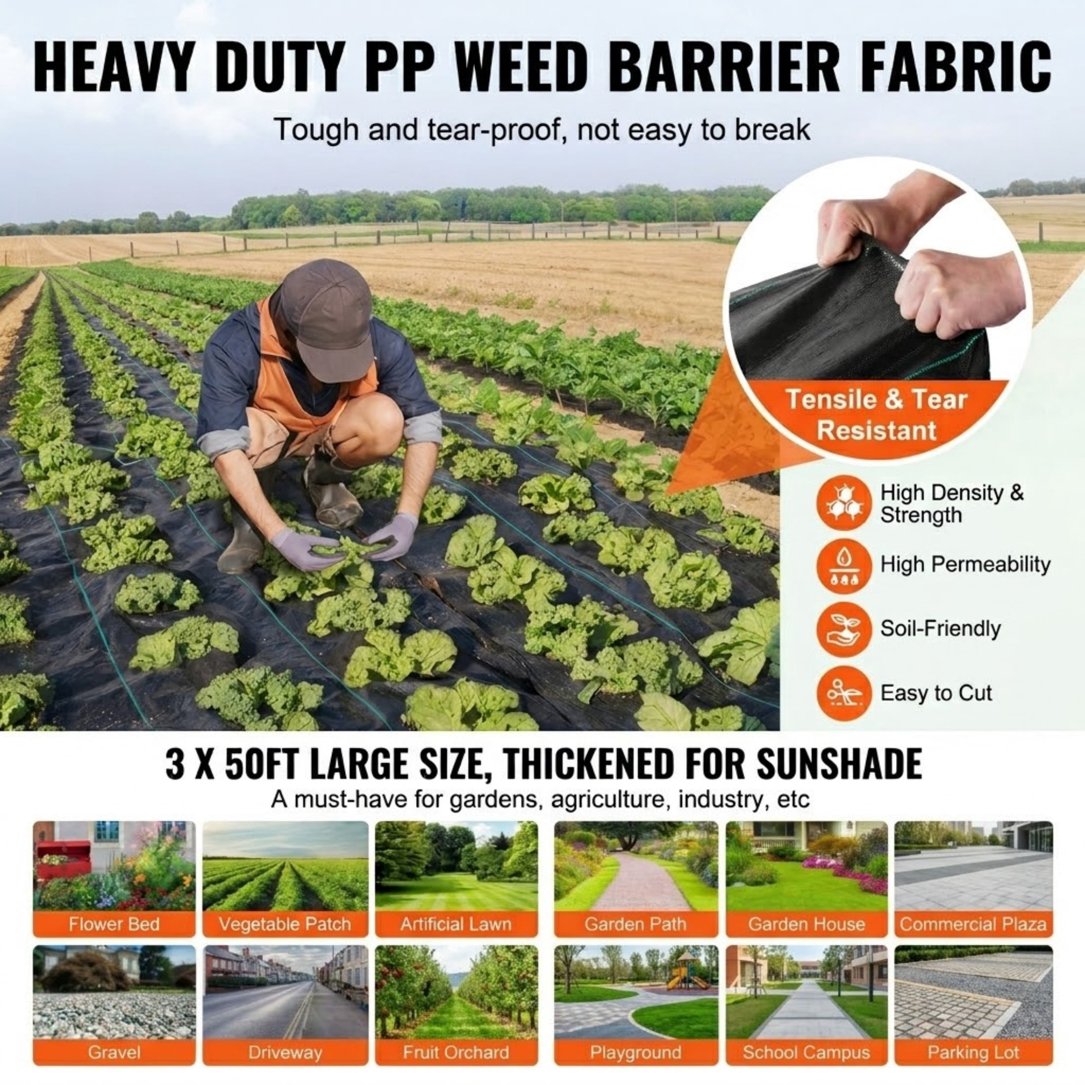 JUVOCT 3 x 50 Ft Weed Barrier Landscape Fabric, 3.2oz Heavy Duty Woven Geotextile Fabric for Garden and Driveway Ground Cover
