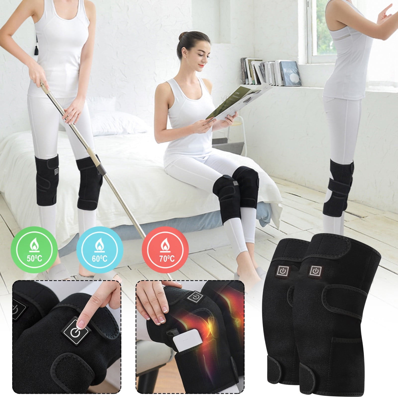 EQWLJWE Heating Knee Pad with Massage, Heated Knee Brace Wrap with 5V