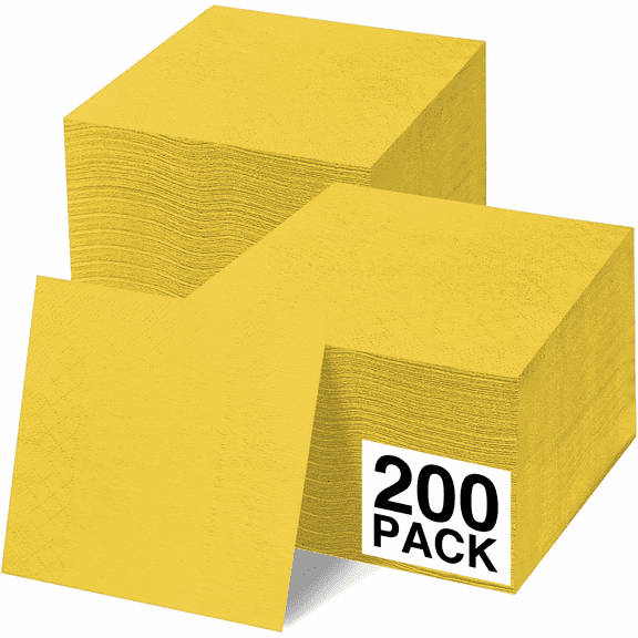Cocktail Napkins Disposable, Yellow Beverage Napkins Soft and Absorbent Paper Napkins for Dinner, Party, Wedding, Or Every Day Use, 5” x 5” 2 Ply Party Napkins, Pack of 200 - By Amcrate