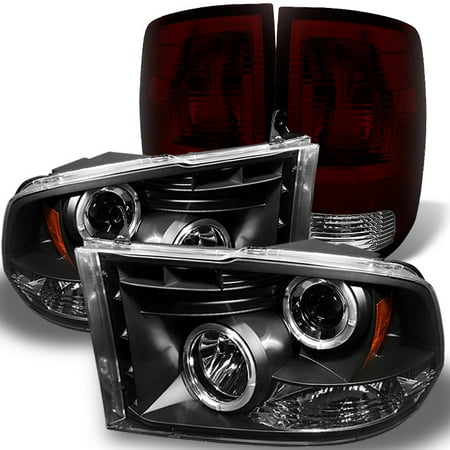 - Fit 09-18 Ram 1500 10-18 2500/3500 Black LED Halo Headlights +Dark Red Tail Lamp