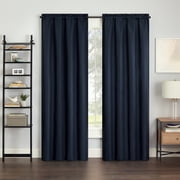 Eclipse Samara Solid Color Blackout Rod Pocket Single Curtain Panel, Indigo, 42 x 63