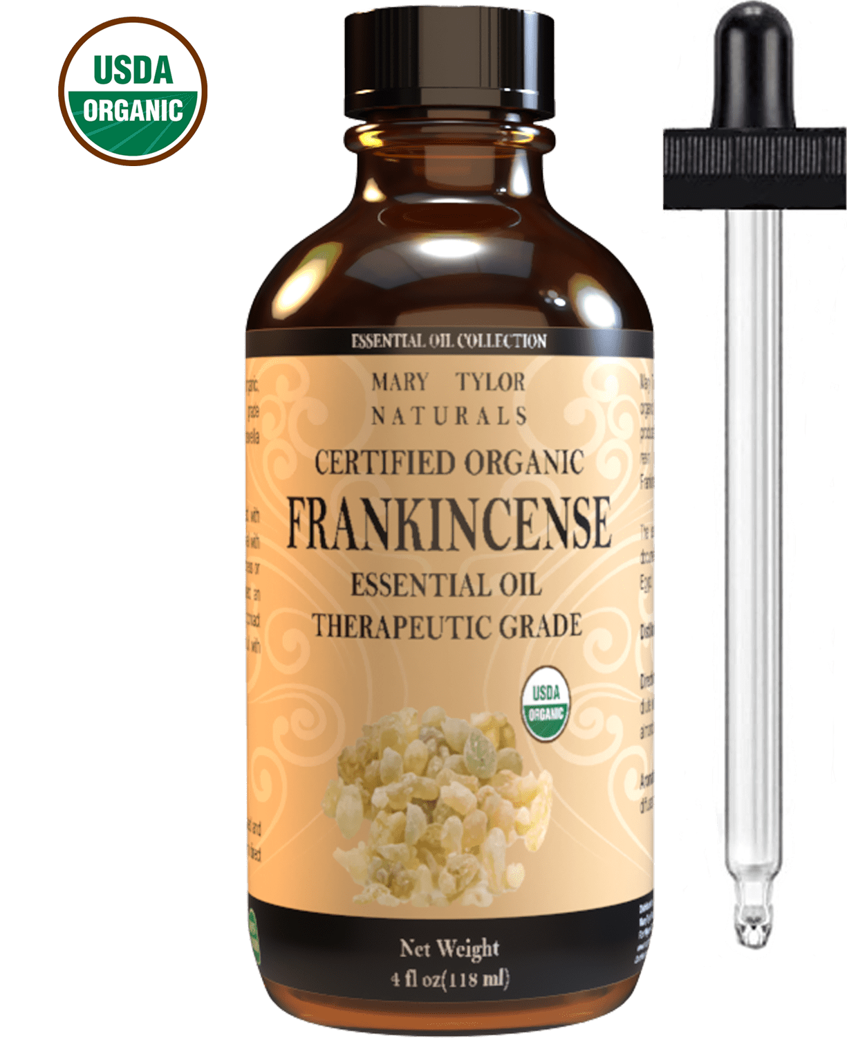 Organic Frankincense Essential Oil, Large 4 oz, USDA Certified Organic by Mary Tylor Naturals
