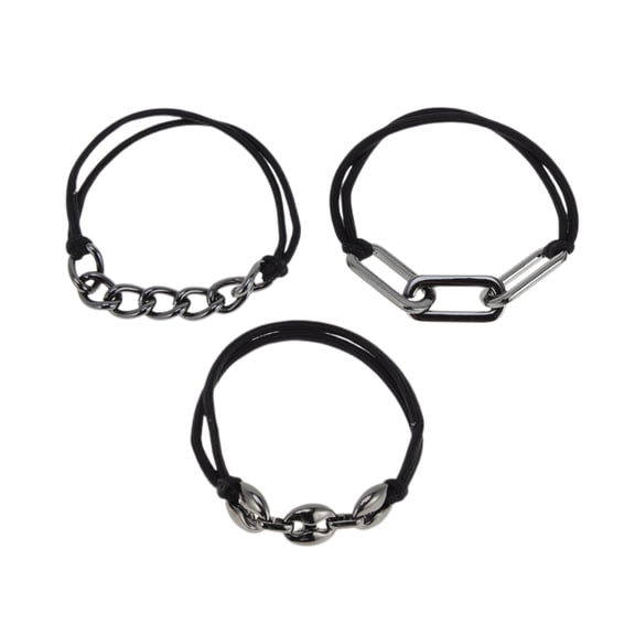 Unique Bargains Elegant Bracelet Hair Ties Hair Elastic Band 3 Pcs Titanium Tone