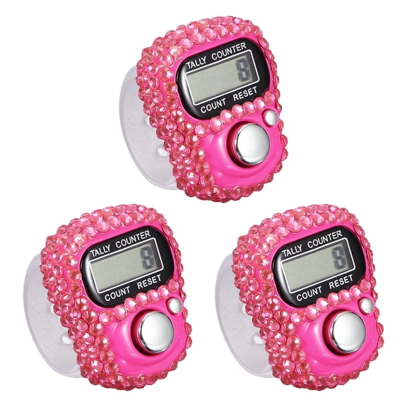Uxcell Electronic Finger Tally Counter, Resettable Mini Lap Finger Counter Hand Tally Clicker 3 Pack & Rose Red-Fitting for (Golf/Cargo Counting/Lap Counting/Attendance/Sporting Events)