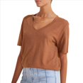 thumbnail image 3 of Camisetas de Mujer con Cuello en V, Corta, Informales, Holgadas, de Verano Color Café M, 3 of 7