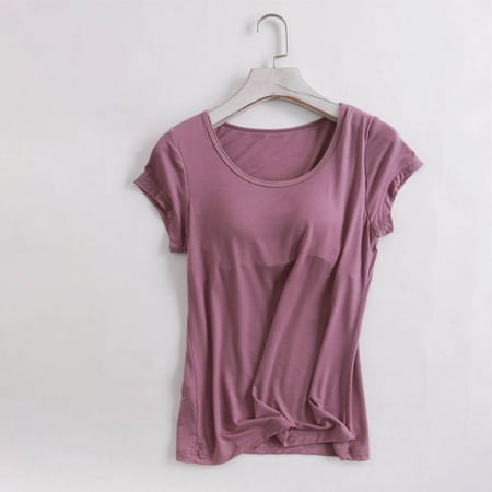 Purple Women s Short Sleeve T-shirt  Yoga Gym Tops Workout Tank Tops Strap Padded Undershirts Cotton Camisole Vest Top Seamless Sleeping Vest Bra Top Women s Short sleeve T-shirt XL
