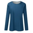 thumbnail image 4 of Tawop Women Shirts Tops Everyday Womens Long Sleeve Shirts Round Neck Solid Comfort Blue L(Us:8), 4 of 5
