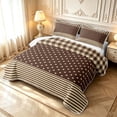 thumbnail image 3 of Manfei Vintage Plaid Twin Quilt Set,Cute Polka Dot Twin Coverlet Set,Brown Yellow,2-Piece,1 Bedspread and 1 Pillowcase, 3 of 7
