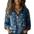 thumbnail image 2 of Bovemsi Women Cotton Shirt Printed Fashion Down Shirts Casual Tops Long Sleeve Blouse, Blue Women's Summer Shirts, 5XL, 2 of 4
