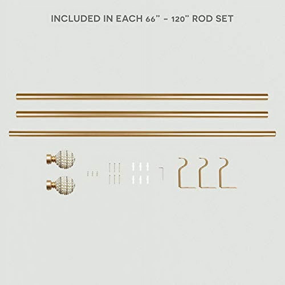 Exclusive Home Diana 1" Curtain Rod and Finial Set, Gold, Adjustable 66"-120"