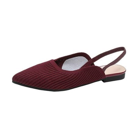 Women S Knit Closed Pointed Toe Flat Slip-On Mules Sandals Sexy Breathable Comfort Soft Sole Slingback Flat Shoes with Ankle Strap Casual Formal Work Dress Shoes KANG