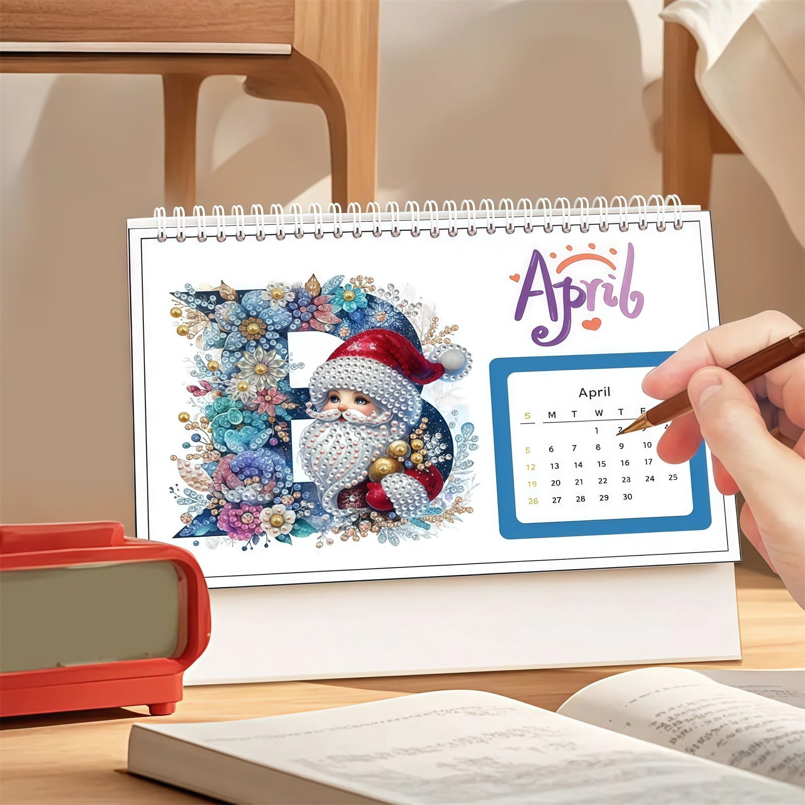 FLOPESN 2026 DIY Diamond Art Desk Painting Calendar,Creative Design Thick Paper Calendar with To Do List Ornaments Monthly Flip Tabletop Calendar for Home Office Planning-Santa Claus