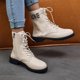 thumbnail image 3 of NECHOLOGY Botas Mujer Adulto Femenino Zapatos Botines mujer Cuero De De Imitación Punta Redonda Tacón Y Grueso Color Sólido Cremallera Con Tiras Media Botas De Tamaño Botines Botas (Beige, 9), 3 of 6