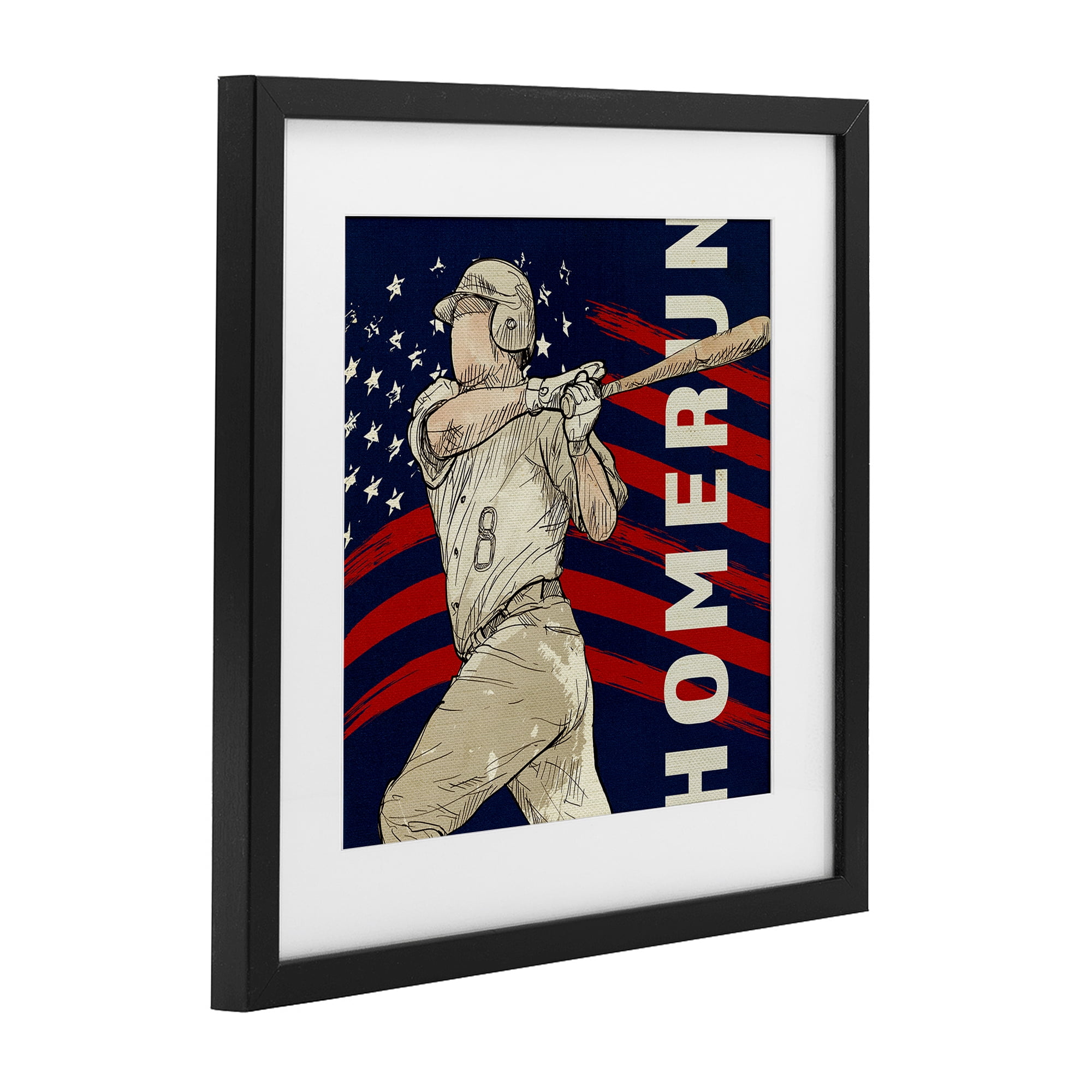 Patriotic Home Run Baseballer Black Framed Print Under Glass, design by LightBoxJournal