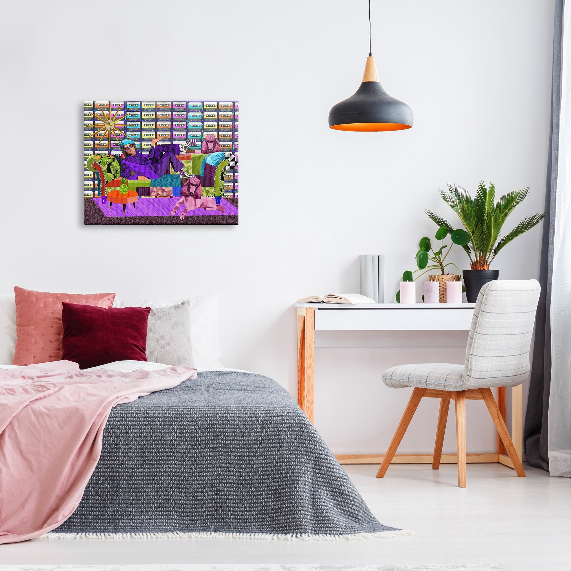 Stupell Industries Pop Style Bold Pattern Elton Dog Patchwork Couch Novelty Painting Gallery-Wrapped Canvas Print Wall Art, 30 x 24, Design by Lynnda Rakos