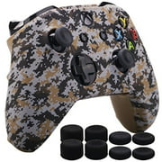 MXRC Silicone Rubber Cover Skin Case Anti-Slip Water Transfer Customize Digital Camouflage for Xbox One/S/X Controller x 1 Brown+ FPS PRO Extra Height Thumb Grips x 8