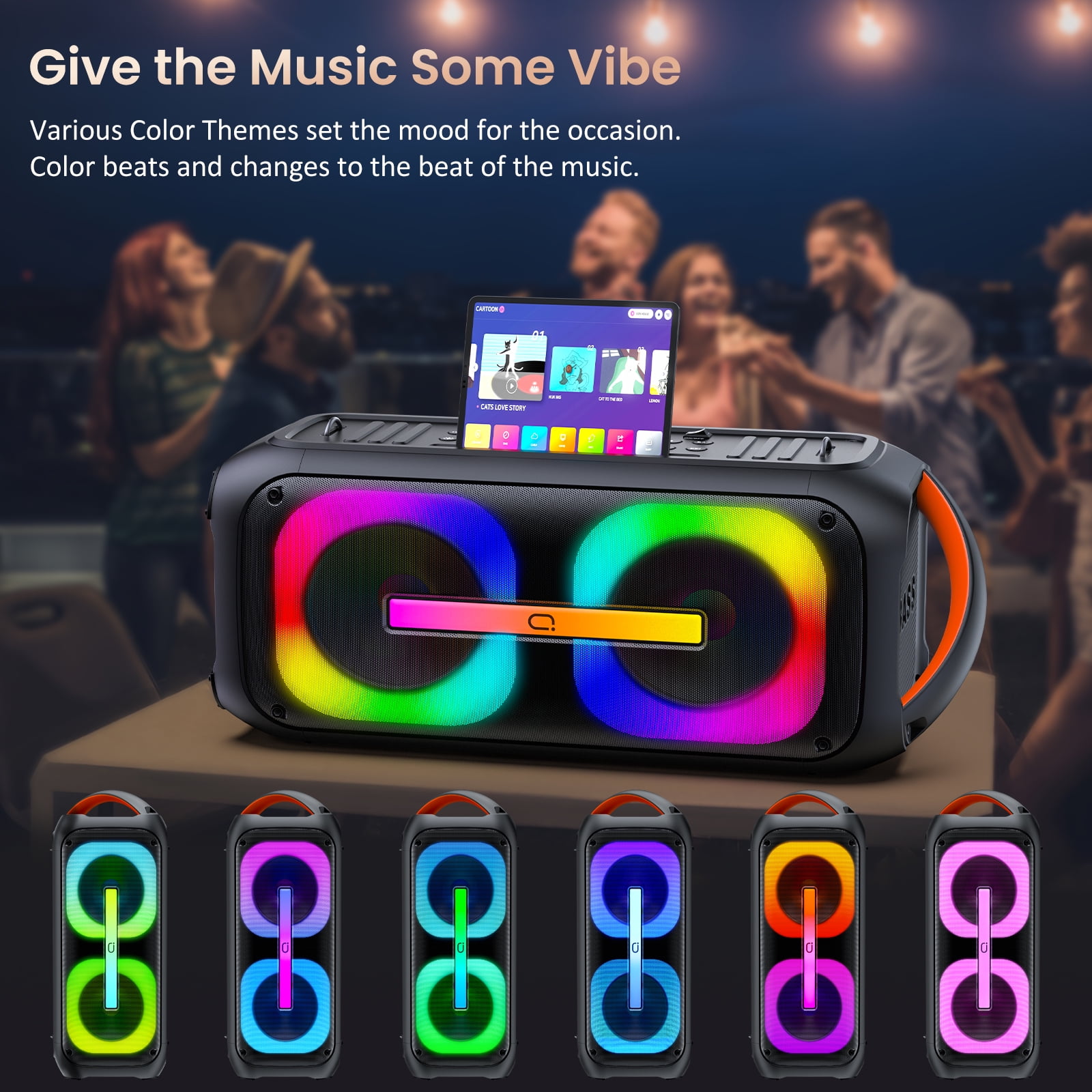 FanFun Large Party Speaker, Portable Bluetooth Speaker with Lights, Powerful Outdoor Speaker with Microphone, Stereo Sound PA System, AUX Input, T11-T