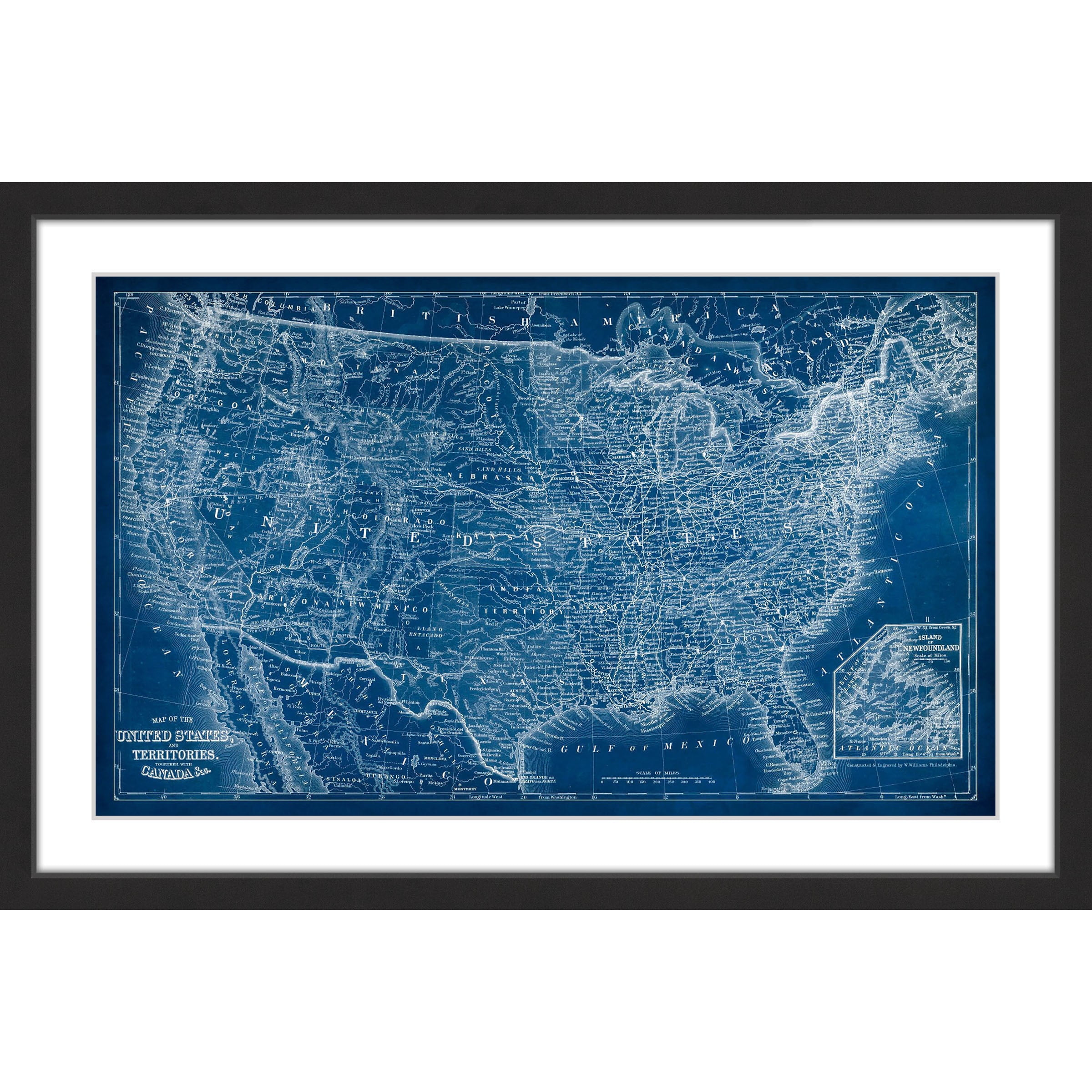 "US Map Blueprint" Framed Painting Print