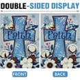 thumbnail image 3 of SM-XLHN Christian Winter Faith Cross Decorative Garden Flag, Religious Cotton Flower Blue Yard Outside Home Decorations, Christmas Seasonal Burlap Outdoor Small Decor Double Sided 12 x 18, 3 of 6