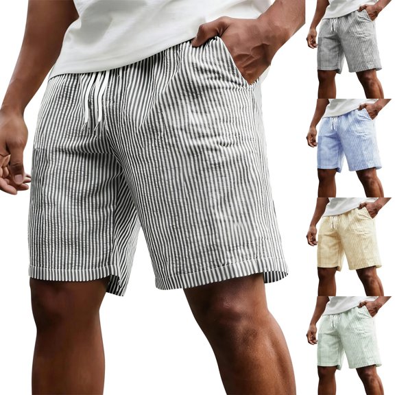 Mens Striped Casual Shorts Summer Beach Elastic Waist Drawstring Shorts with Pockets Mens Athletic Gym Shorts Daily Wear Walking Summer Outfit Black L